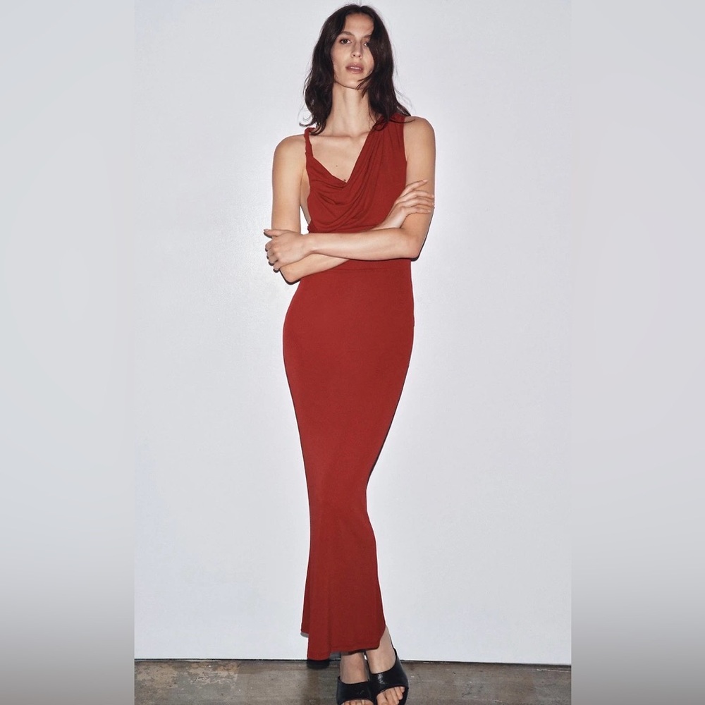 Zara Rust Red Draped Maxi Dress - Picture 4 of 7